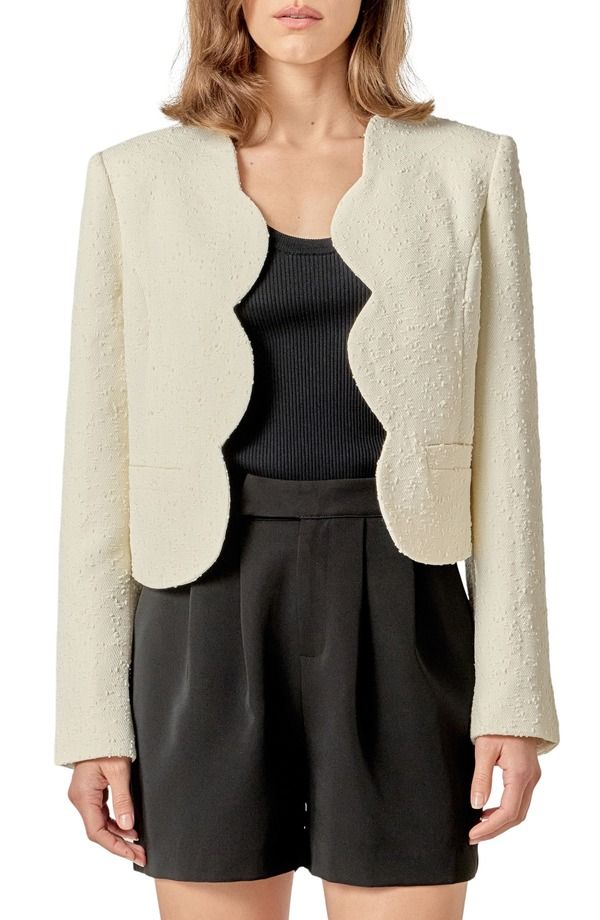 イングリッシュファクトリー レディース アウター ジャケット・ブルゾン English Factory Scallop Trim Textured Woven Jacket White ホワイト