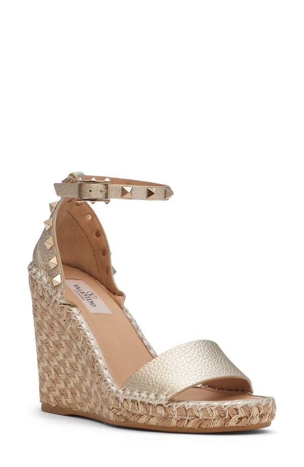 ヴァレンティノ レディース シューズ サンダル トール Valentino Garavani Rockstud Metallic Espadrille Wedge Sandal Platinum メタリック