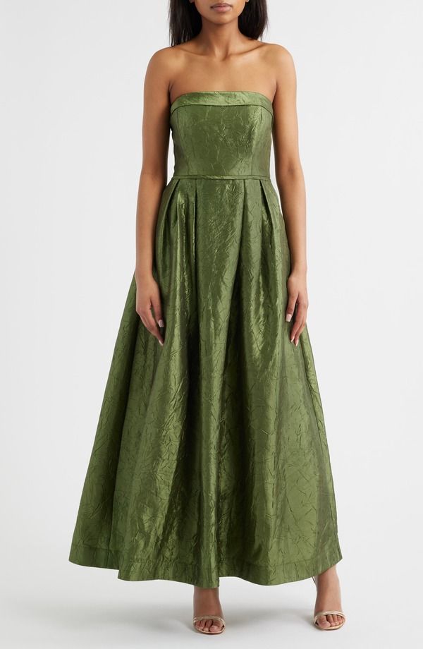タハリエーエスエル レディース トップス ワンピーストラップレス Tahari ASL Crushed Taffeta Strapless Gown Desert Olive オリーブ