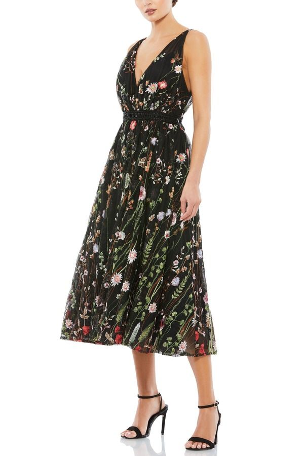 マックダガル レディース トップス ワンピース フラワー柄 ミディ ノースリーブ 刺繍 フラワー Mac Duggal Floral Embroidered Sleeveless Midi Dress Black Multi ブラック
