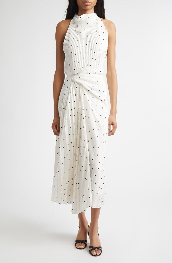 エーエルシー レディース トップス ワンピース ドット柄 ドット ミディ ALC Simona Polka Dot Midi Dress Cream Black クリーム