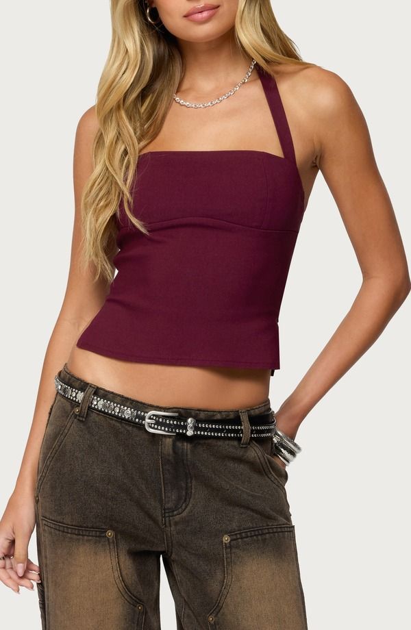 アディクテッド レディース トップス シャツ ホルター EDIKTEDara Halter Top Maroon マルーン