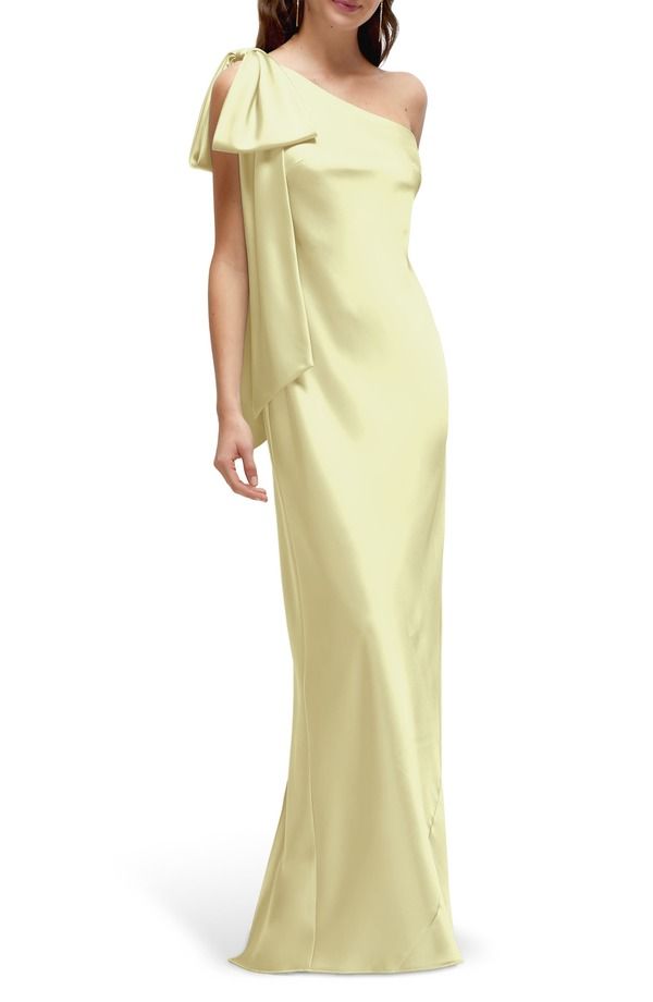 アフターシックス レディース トップス ワンピース ワンショルダー サテン After Six Bow Detail OneShoulder Stretch Satin Charmeuse Gown Butter Yellow イエロー