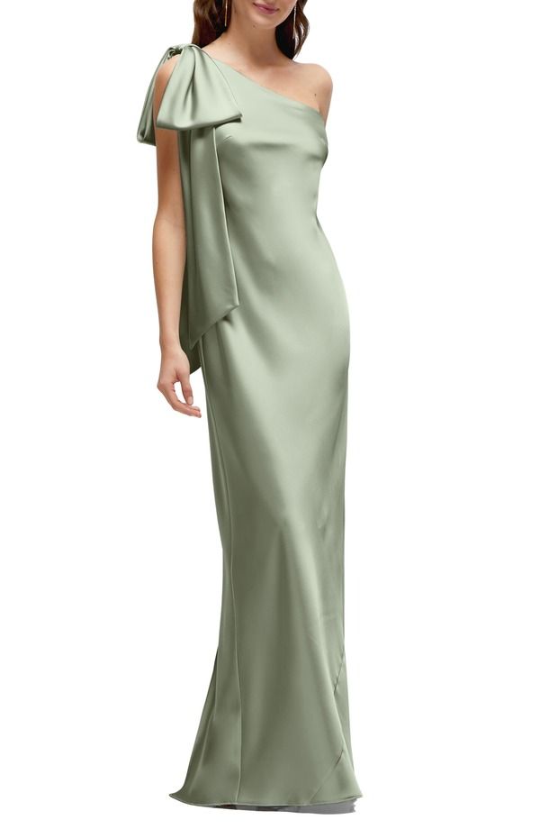 アフターシックス レディース トップス ワンピース ワンショルダー サテン After Six Bow Detail OneShoulder Stretch Satin Charmeuse Gown Sage セージ