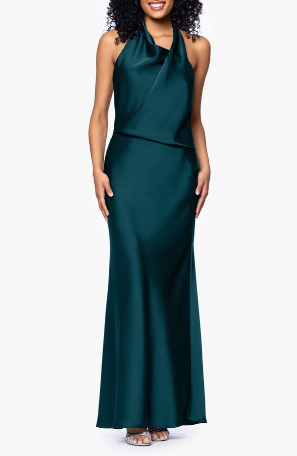 ベッツィアンドアダム レディース トップス ワンピース ドレープ サテン Betsy Adam Drape Satin Gown Pine
