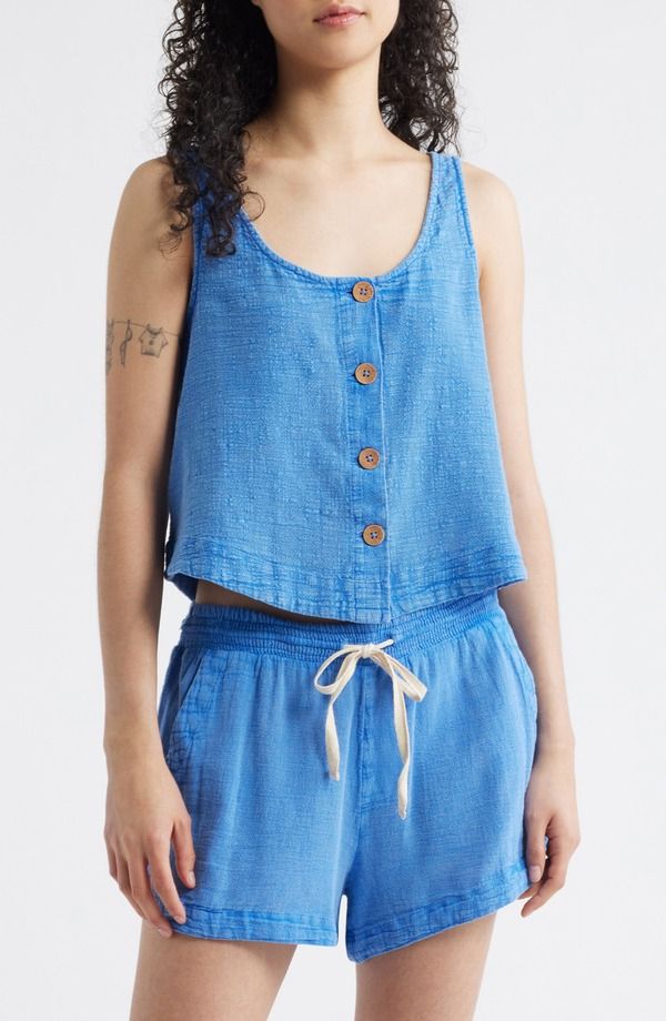 リップカール レディース トップス シャツ コットン Rip Curl Classic Surf Cotton Crop ButtonUp Tank Bright Blue ブルー