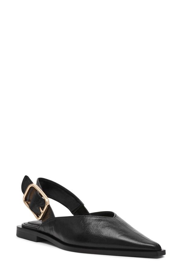 スティーブ マデン レディース シューズ パンプス Steve Madden Shay Pointed Toe Slingback Flat Black Leat ブラック