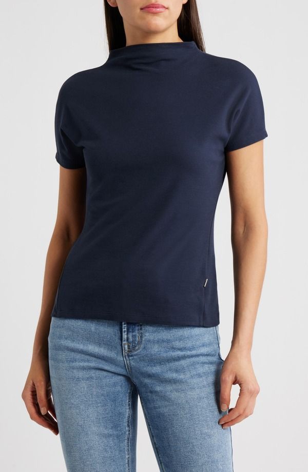 ボス レディース トップス Tシャツ スタンドネック コットン BOSS Ecreci Funnel Neck Cotton TShirt Sky Captain