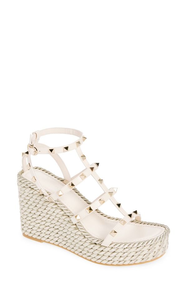 ヴァレンティノ レディース シューズ サンダル Valentino Garavani Rockstud Torchon Wedge Sandalight Ivory アイボリー