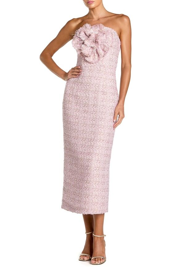 マックダガル レディース トップス ワンピース ミディ ストラップレス Mac Duggal Boucle Strapless Midi Dress With 3D Flower Lilac ライラック