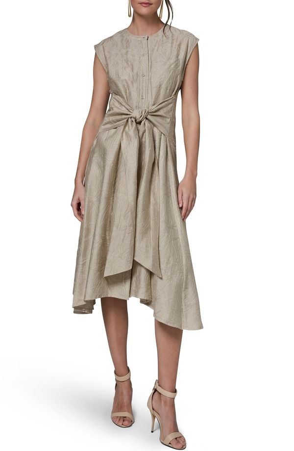 ダナ キャラン ニューヨーク レディース トップス ワンピース ミディ 刺繍 Donna Karanew York Embroidered Handkerchief Hemidi Dress Tuscan Grey グレー