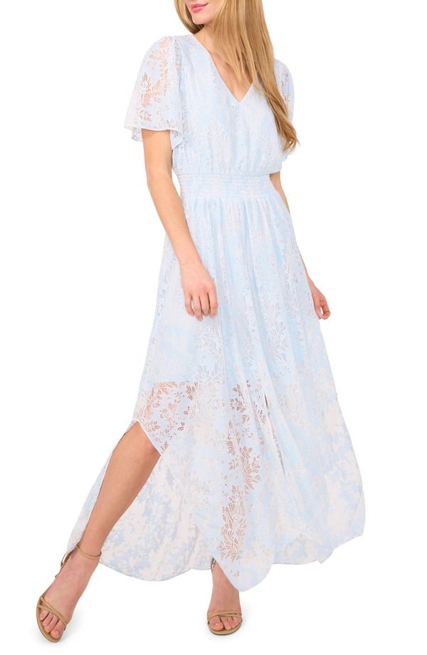 セセ レディース トップス ワンピース シャーリング レース マキシ CeCe Lace Smocked Waist Maxi Dresspa Blue ブルー