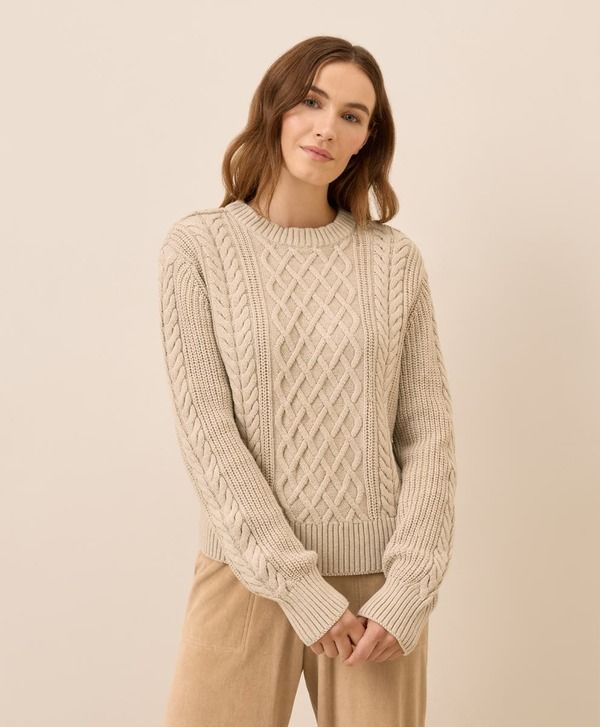 パクト レディース アウター パーカー・スウェット セーター コットン ニット Pact Organicotton Cable Knit Crew Sweater Flax Heather ヘザー