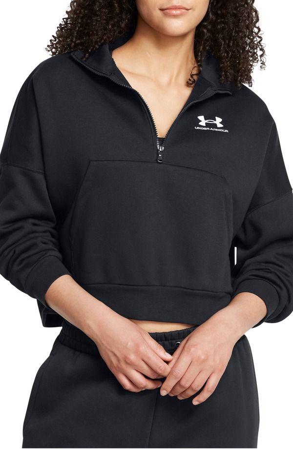 アンダーアーマー レディース アウター パーカー・スウェット ハーフジップ フリース Under Armour Icon Fleece Half ZipUllover Black White ホワイト