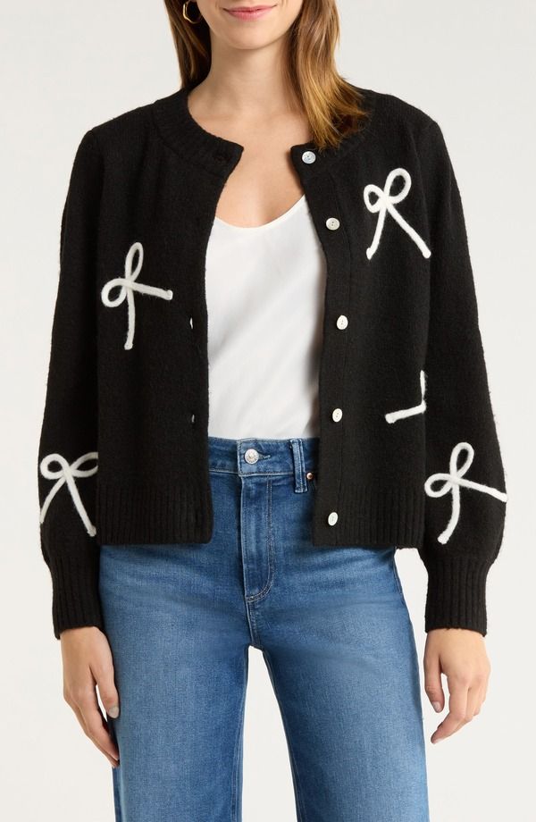 レイルズ レディース アウター パーカー・スウェット カーディガン Rails Francesca Intarsia Bow Cardigan Black Ivory アイボリー