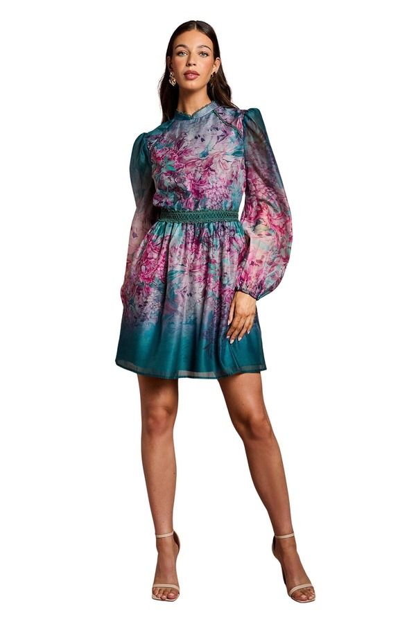 コースト レディース トップス ワンピース フラワー柄 プリント ミニ フラワー Coast Floral Print Organza Mini Dress Teal ティール