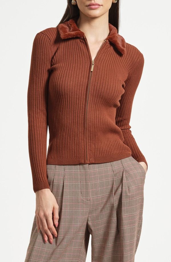 アイザック・ミズラヒ レディース アウター パーカー・スウェット カーディガン Isaac Mizrahi New York Faux Fur Collarib Cardigan Dachshund