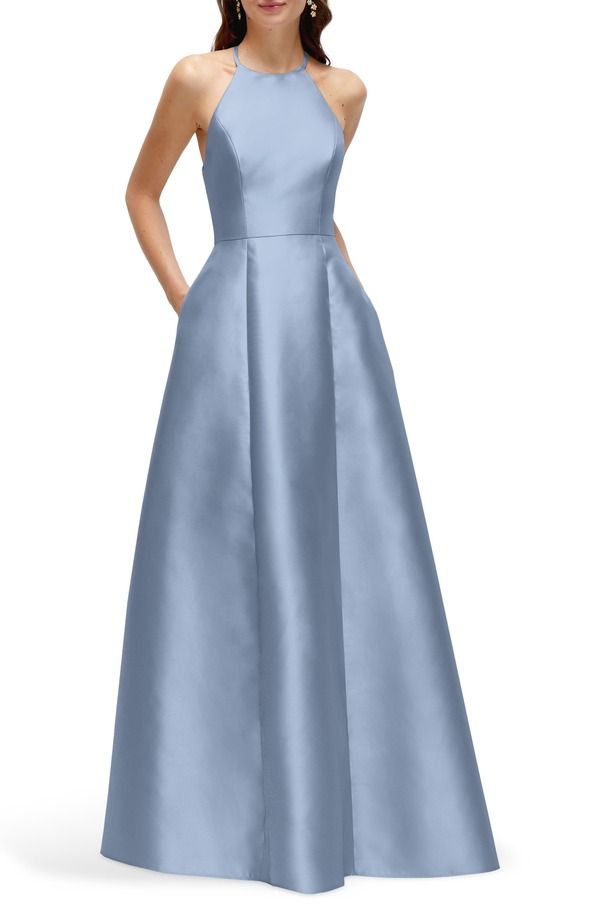 アルフレッド レディース トップス ワンピース A ライン サテン Alfred Sung ALine Satin Gown Cloudy