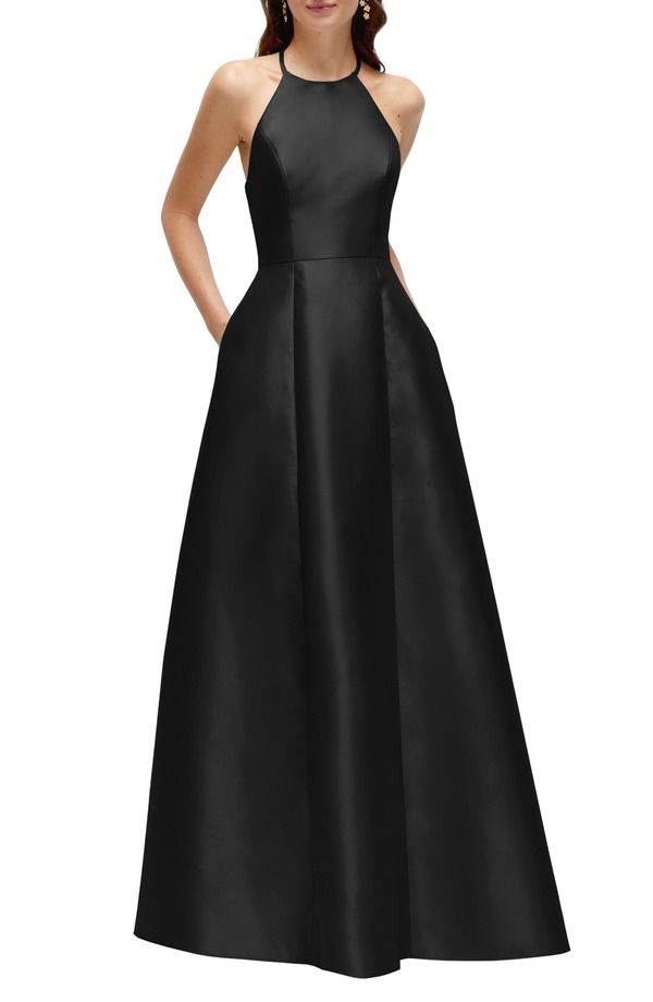 アルフレッド レディース トップス ワンピース A ライン サテン Alfred Sung ALine Satin Gown Black ブラック