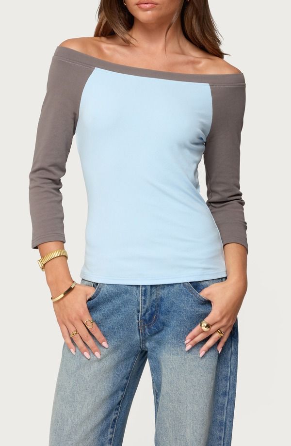 アディクテッド レディース アウター パーカー・スウェット コントラスト コットン EDIKTED Keri Contrast Off the Shoulderaglan Cotton Top LightBlue ブルー 8,266円