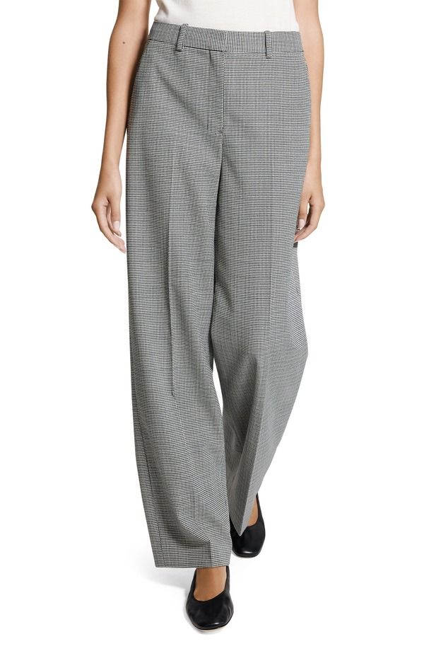 セオリー レディース ボトムス レギンス ワイドレッグ パンツ ウール Theory Plaid Wide Leg Wool Blend Pants Black Multi ブラック