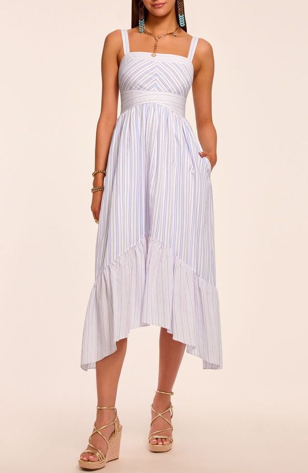 レイミー ブルック レディース トップス ワンピース アシンメトリー ノースリーブ Ramy Brook Nadia Sleeveless Asymmetric Sundress Blue Stripe Combo ブルー