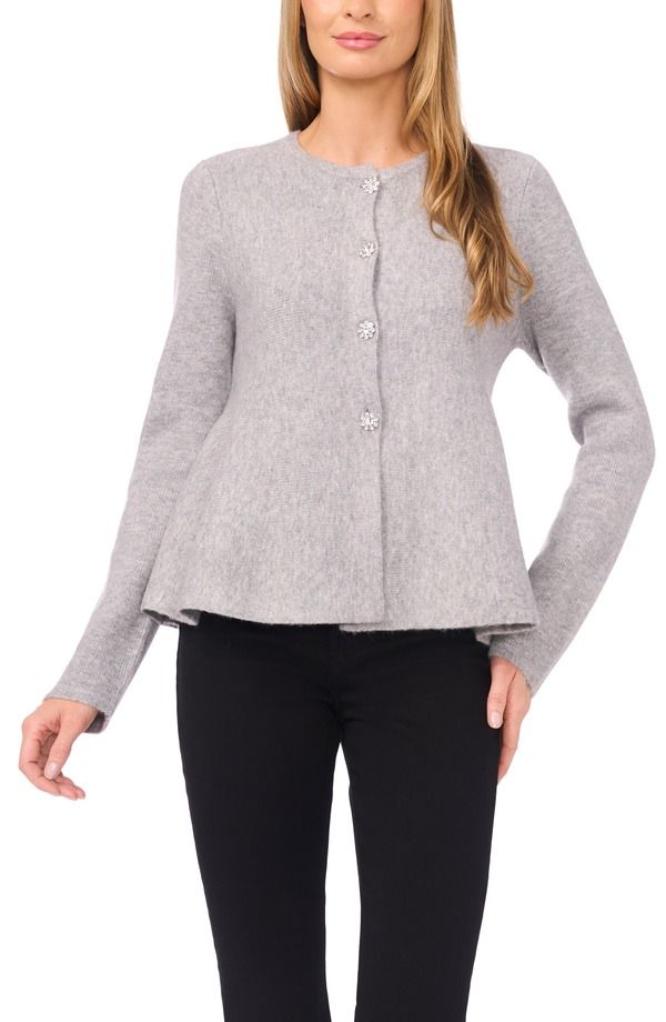 セセ レディース アウター パーカー・スウェット カーディガン CeCe Peplum Cardigan Light Heather Grey グレー