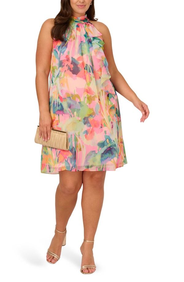 アドリアナ パペル レディース トップス ワンピース プリント ノースリーブ Adrianna Papell Print Sleevelesshift Dress Pink Multi ピンク