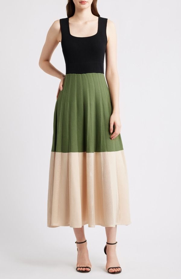 ヴィンスカムート レディース トップス ワンピース ミディ カラーブロック ニット Vince Camuto Colorblocknit Midi Dress Green Mult グリーン