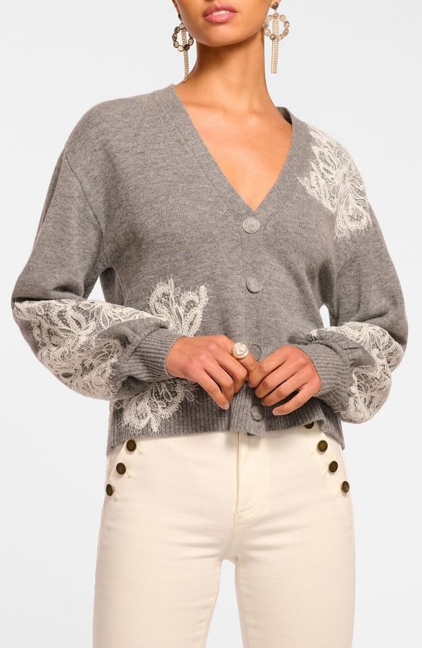 レイミー ブルック レディース アウター パーカー・スウェット ウール カーディガン レース Ramy Brook Perry Lace Accent Wool Cashmere Cardigan Heather Grey Combo グレー