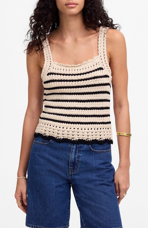 メイドウェル レディース トップス シャツ セーター Madewell Stripe Crochet Sweater Tank Natural And Black Stripe ブラック