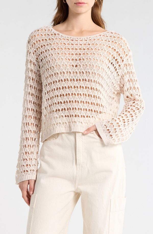 パクサン レディース アウター パーカー・スウェット セーター コットン PacSun Willa Cotton Blend Open Stitch Sweater Ivory アイボリー