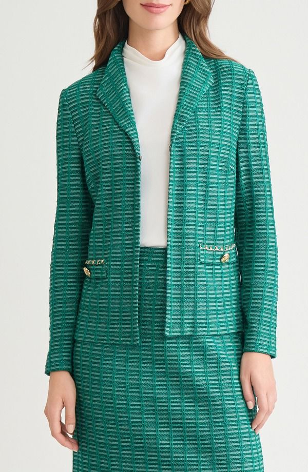 ミンウォン レディース アウター ジャケット・ブルゾン ニット Ming Wang Chain Detail Ottoman Knit Jacket Everest Black Ivory アイボリー