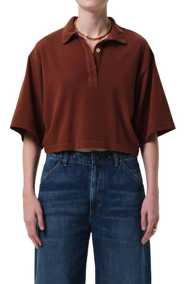 シチズンズ オブ ヒューマニティ レディース トップス ポロシャツ コットン Citizens of Humanity Lowen Oversize Cotton Polo Chai Md Brown ブラウン