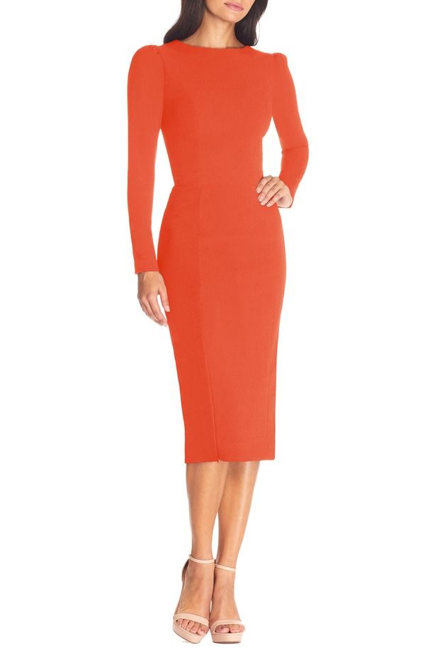 ドレスザポプレーション レディース トップス ワンピース ミディ Dress the Populationadia Long Sleeve Scoop Back Midi Dress Poppy