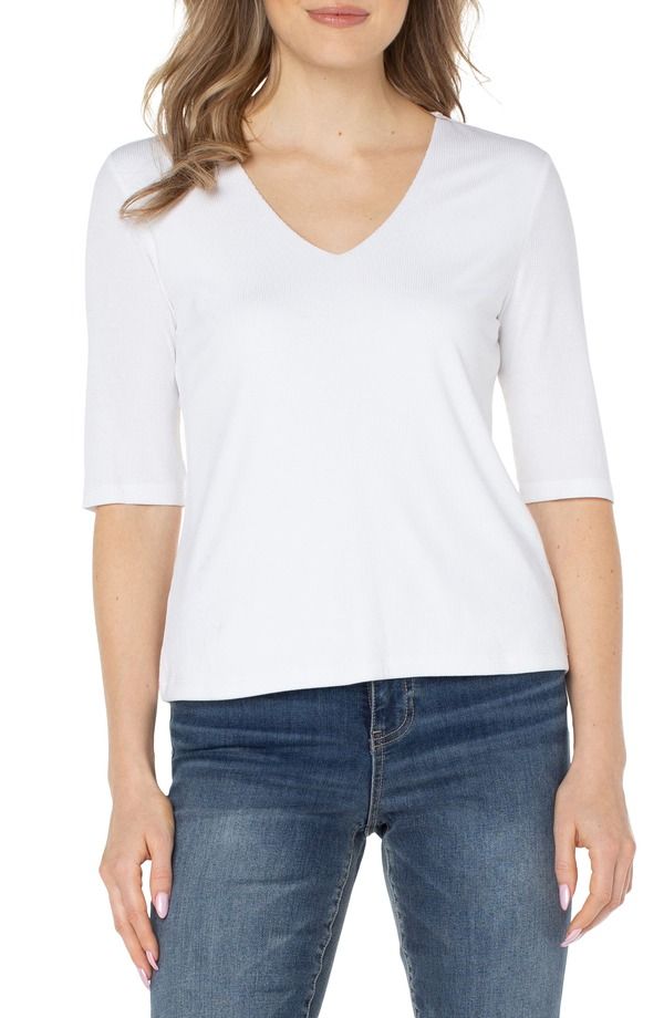 リヴァプール ロサンゼルス レディース トップス シャツ Vネック Liverpoolos Angeles Double Layer VNeck Rib Top Cream クリーム