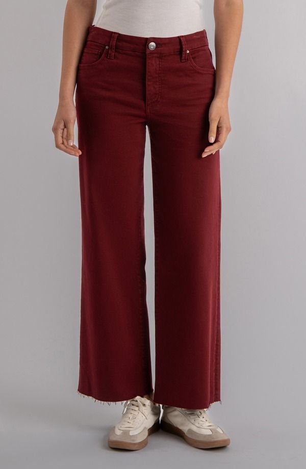 カットフロムザクロス レディース ボトムス デニムパンツ ワイドレッグ ハイウエスト アンクル ジーンズ KUT from the Kloth Meg Fab Raw Hem High Waist Ankle Wide Leg Jeans Maroon マルー