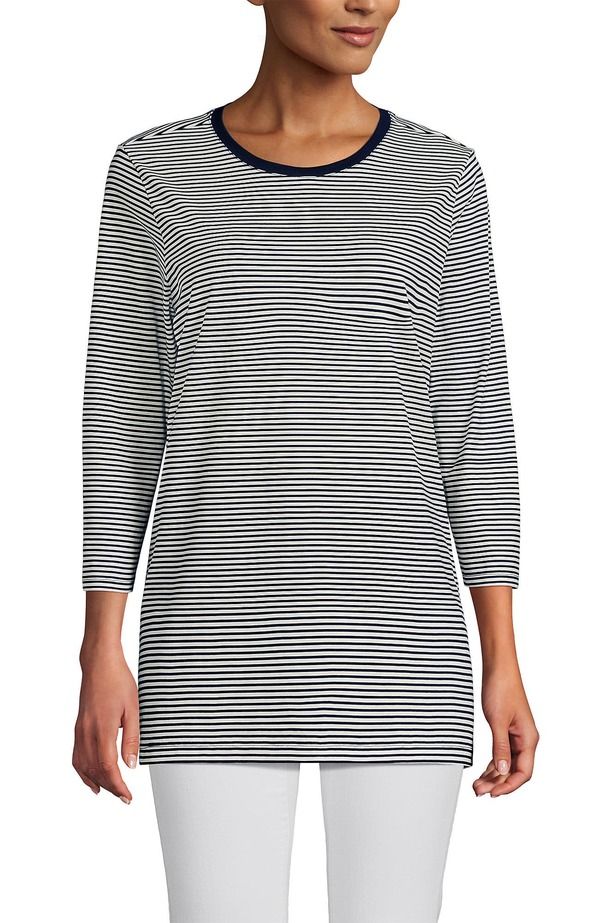 ランズエンド レディース トップス シャツ コットン Lands End 34 Sleeve Cotton Supima Tunic Midnight Sky Poetic Floral
