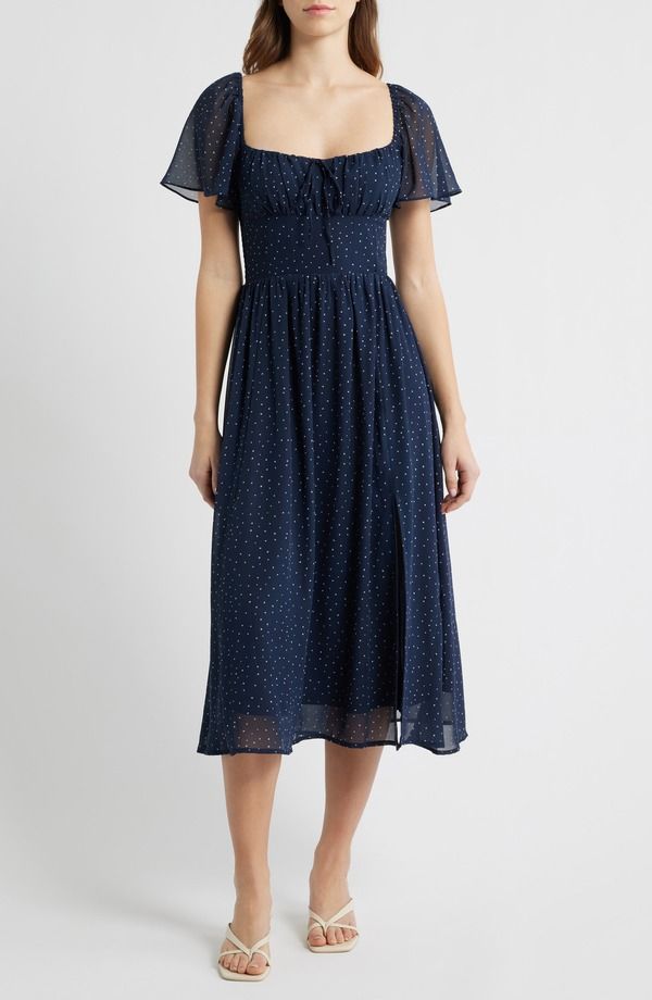 オールインフボール レディース トップス ワンピース ドット柄 ドット ミディ All in Favor Heart Polka Dot Butterfly Sleeve Midi Dress Navy White ホワイト 15,961円