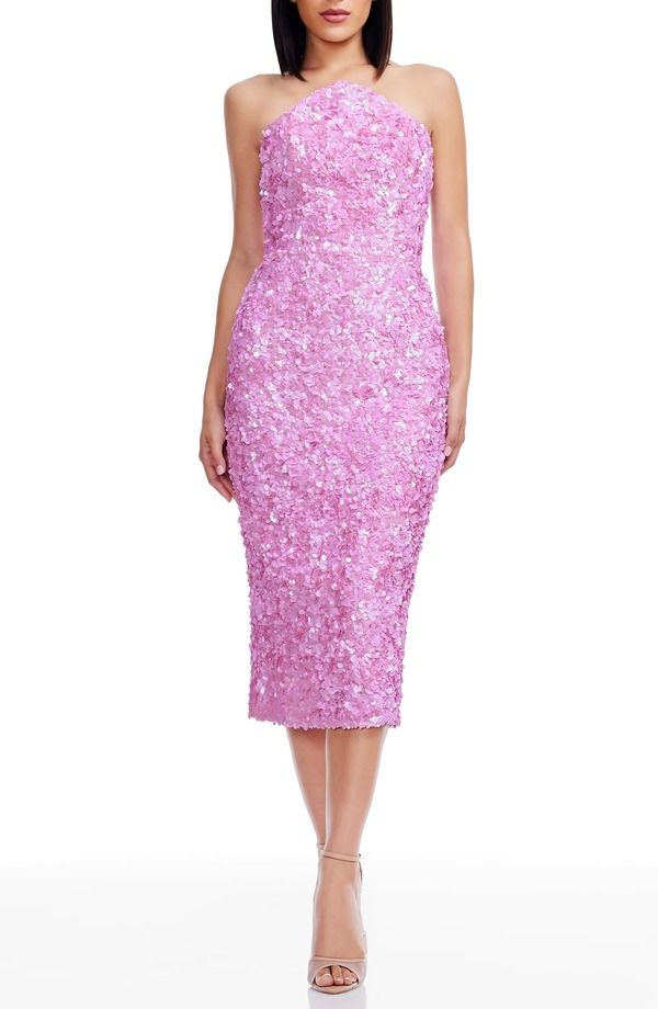 ドレスザポプレーション レディース トップス ワンピースパンコール ストラップレス Dress the Population Etta Sequin Strapless Cocktail Sheath Dress Lilac ライラック