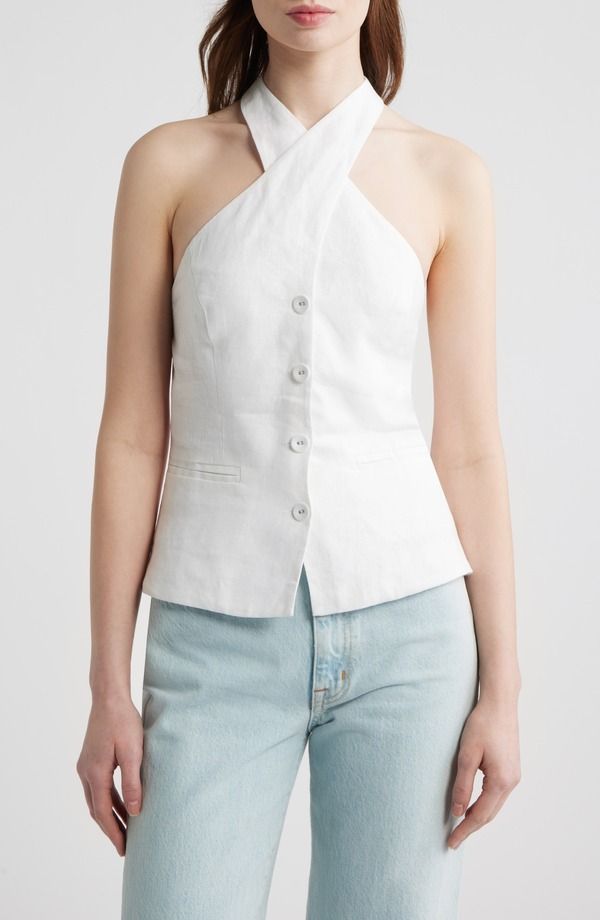 リフォーメーション レディース トップス シャツ リネン Reformation Tate Cross Neck Linen Top White ホワイト
