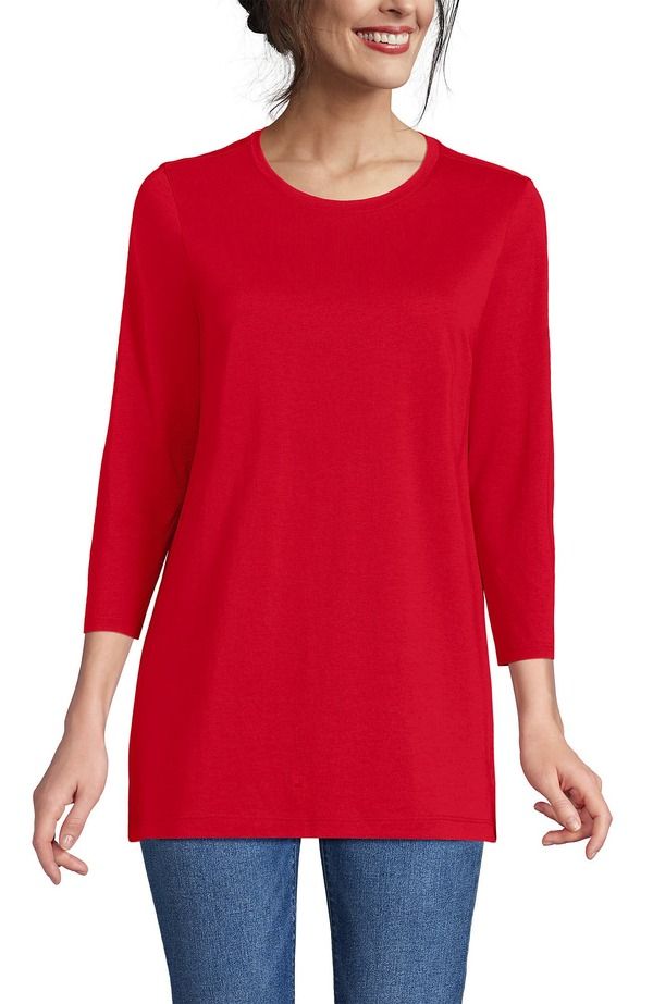 ランズエンド レディース トップス シャツ コットン Lands End 34 Sleeve Cotton Supima Tunicompass Red レッド