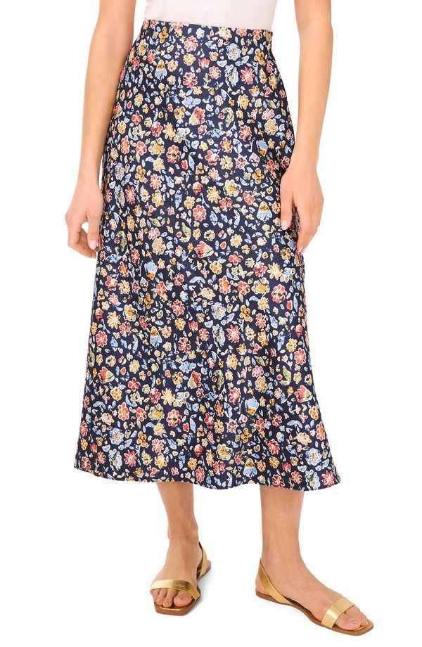 ヴィンスカムート レディース ボトムスカート フラワー柄 ミディ フラワー Vince Camuto Floral Bias Cut Midi Skirt Classic Navy ネイビー