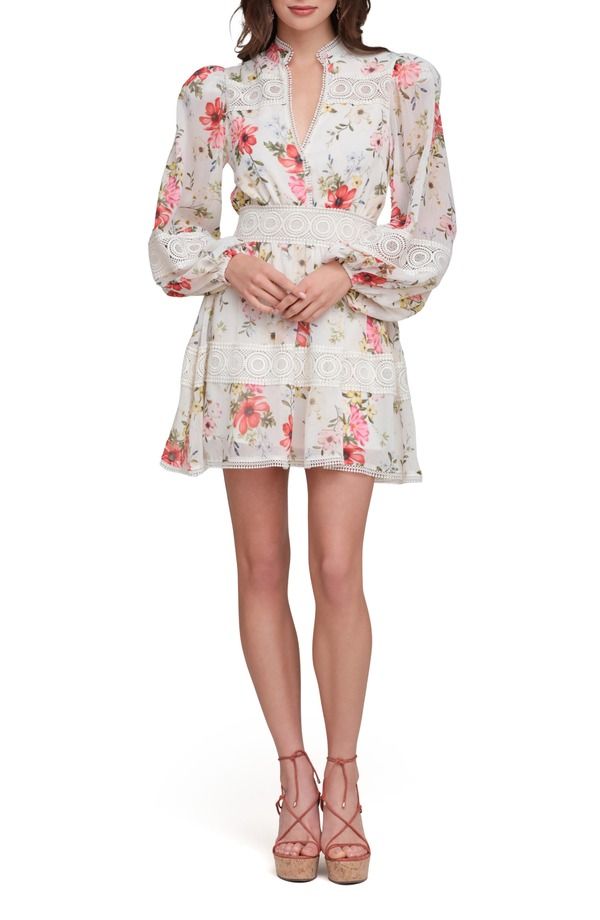 アヴェックレフィーユ レディース トップス ワンピース フラワー柄 ミニ レース フラワー Avec Les Filles Floralace Detailong Sleeve Minidress Cream Flower Press クリーム