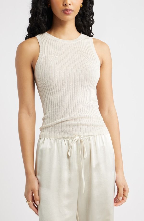 オープンエディット レディース トップス シャツ セーター リネン Open Edit Linen Blend Sweater Tank Ivory Dove アイボリー