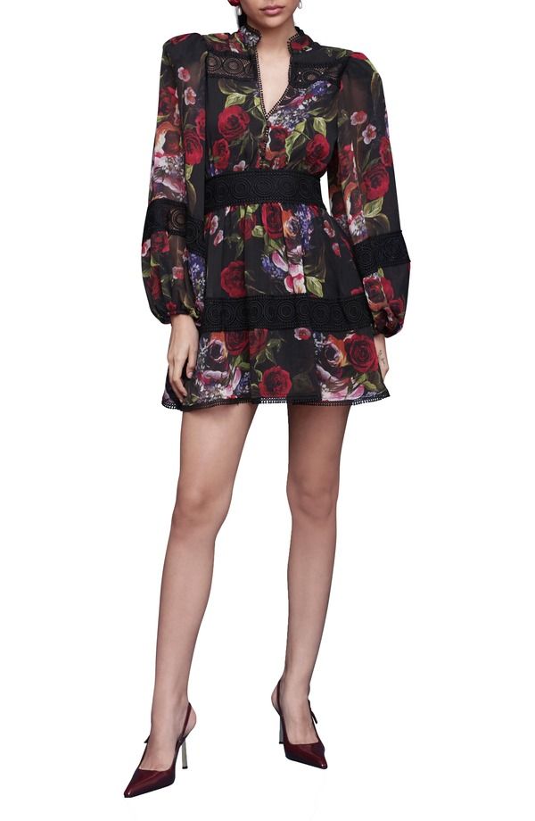 アヴェックレフィーユ レディース トップス ワンピース フラワー柄 ミニ レース フラワー Avec Les Filles Floralace Detailong Sleeve Minidress Dark Portofino Rose