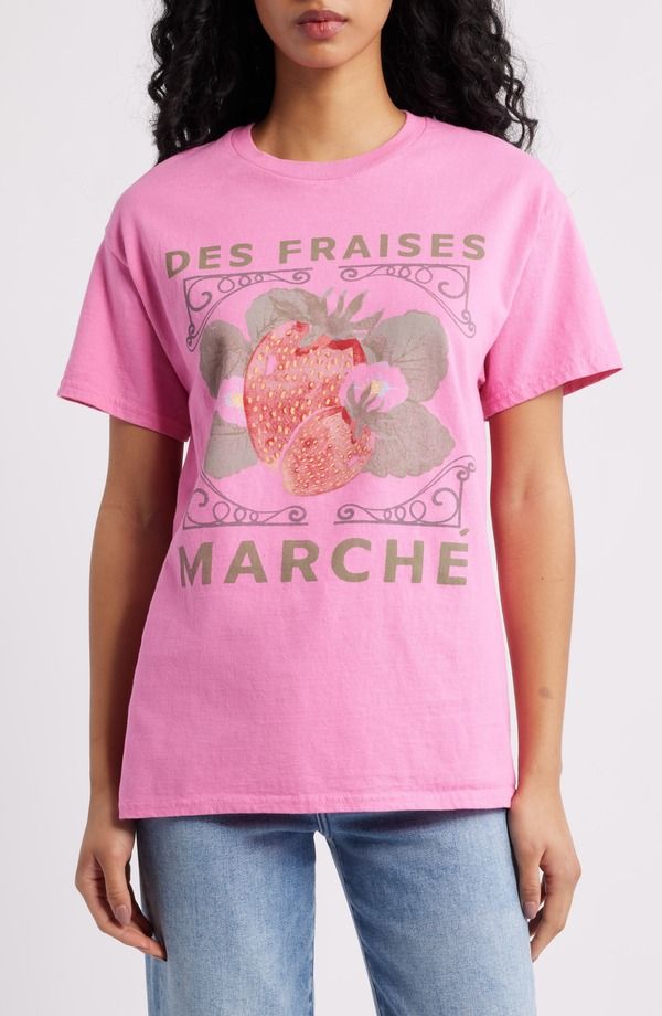 ジャンクフード レディース トップス Tシャツ コットン グラフィック Junk Foodes Fraises March Cotton Graphic TShirt Azalea