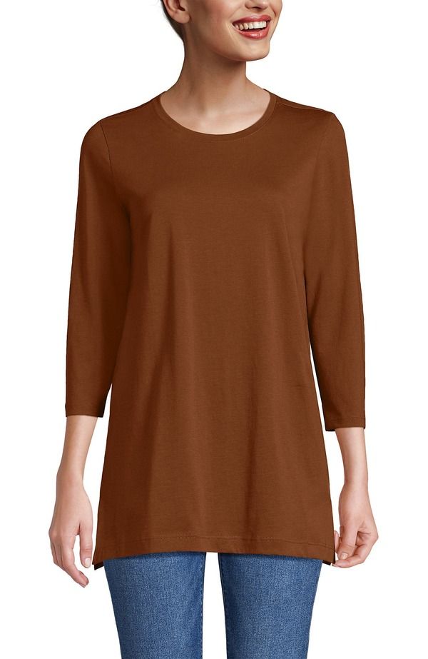 ランズエンド レディース トップス シャツ コットン Lands End 34 Sleeve Cotton Supima Tunic Rich Ginger Brown ブラウン