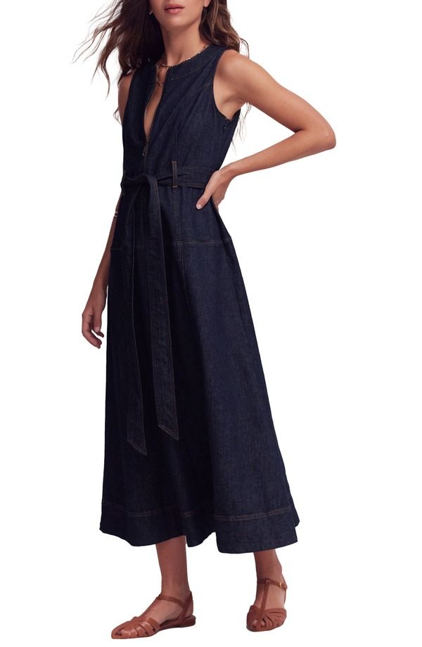 ボーデン レディース ボトムス デニムパンツ ノースリーブ Boden Sleeveless Zip Denim Dress Indigo Wash インディゴ