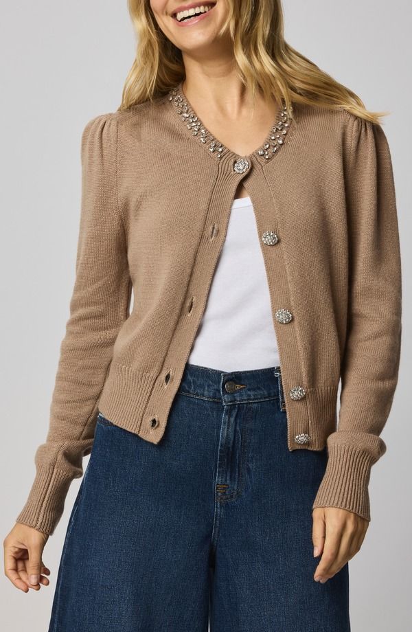 スプレンディット レディース アウター パーカー・スウェット カーディガン Splendid Montana Crystal Embellished Cardigan Macchiato Heather Brown ヘザー